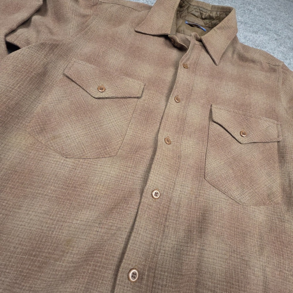 VTG Pendleton Board Shirt Mens Large Brown Plaid Wool Flannel USA 60s 70s *Holes